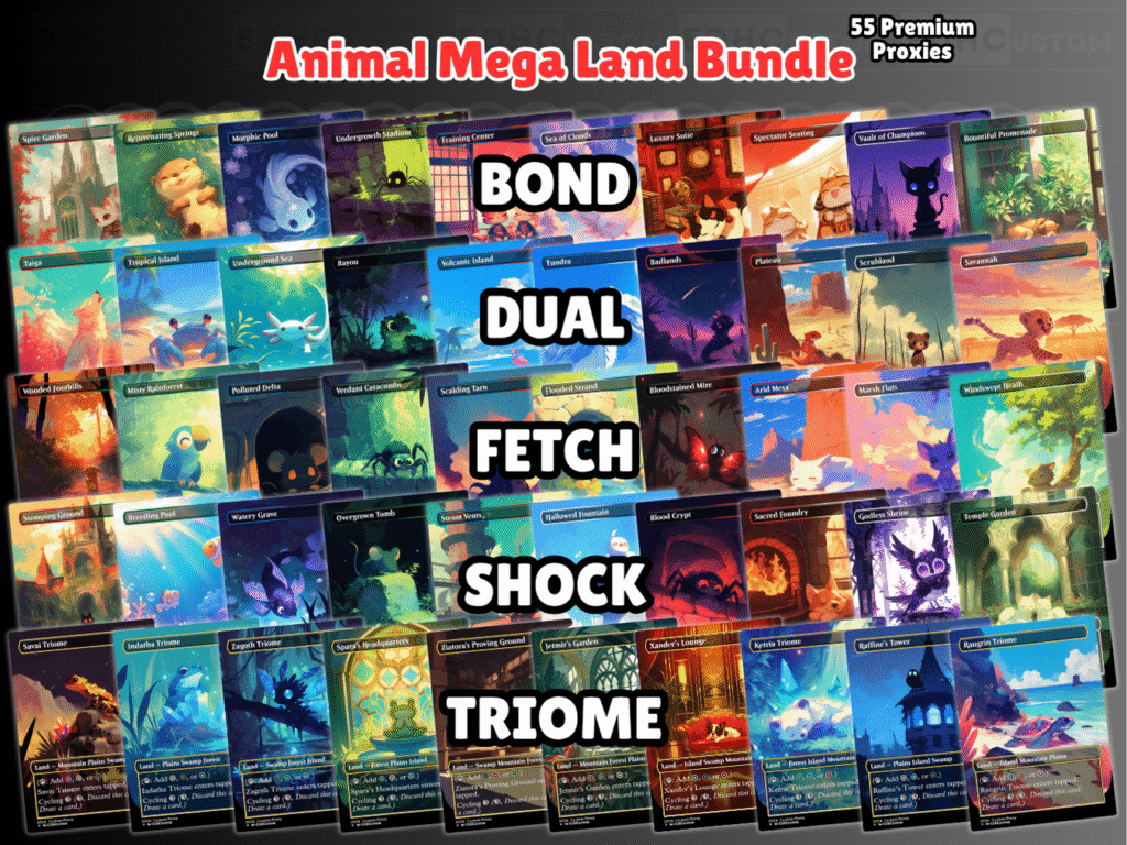 MTG Land Pack 50 Proxy Animal Theme Commander Lands